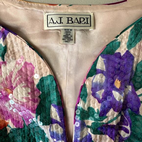 Vintage 80s A.J. Bari 100% Silk Sequined Blazer Shirt Women's Size 10 - Picture 3 of 8